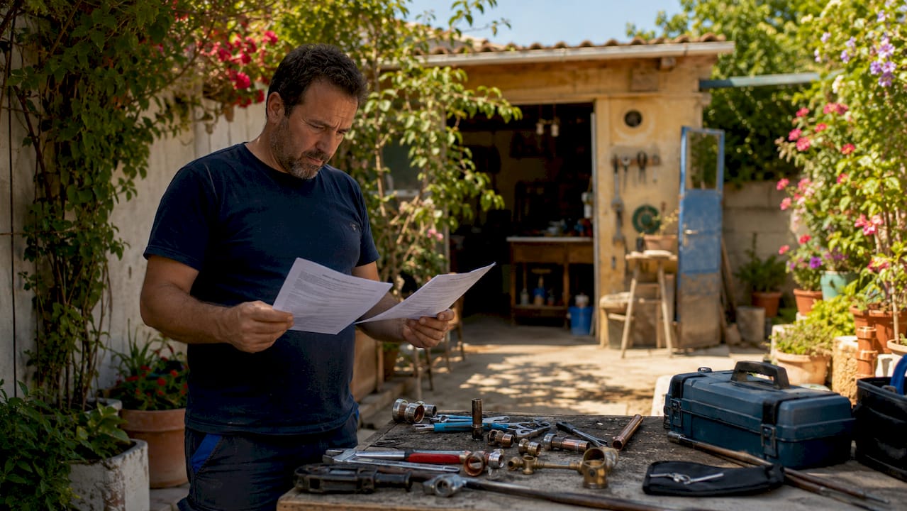 Plumber comparing local and franchise invoices