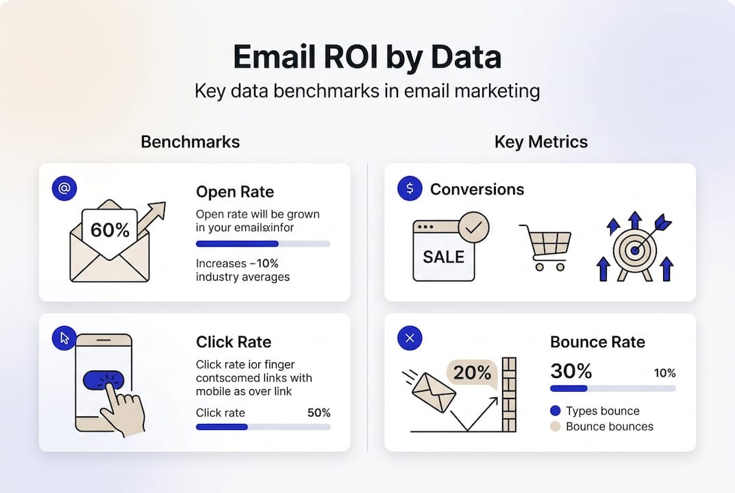Infographic shows email ROI benchmarks and metrics