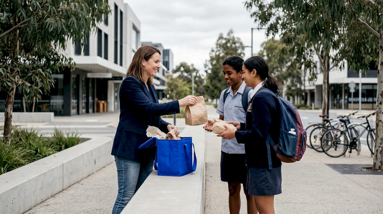 Woman gives lunch to teens in Canberra