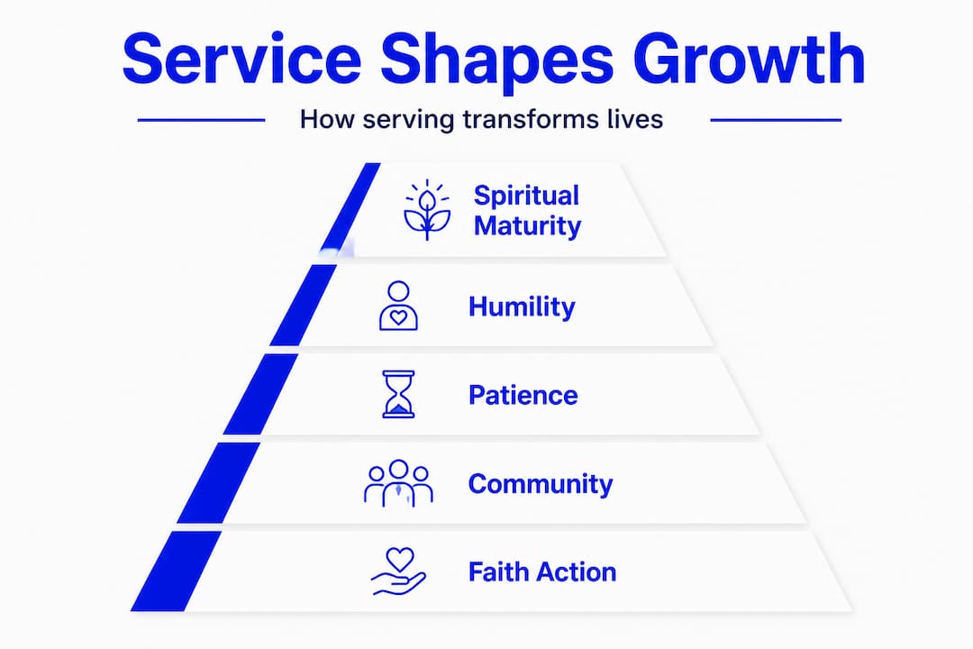 Hierarchy infographic showing service-driven spiritual growth