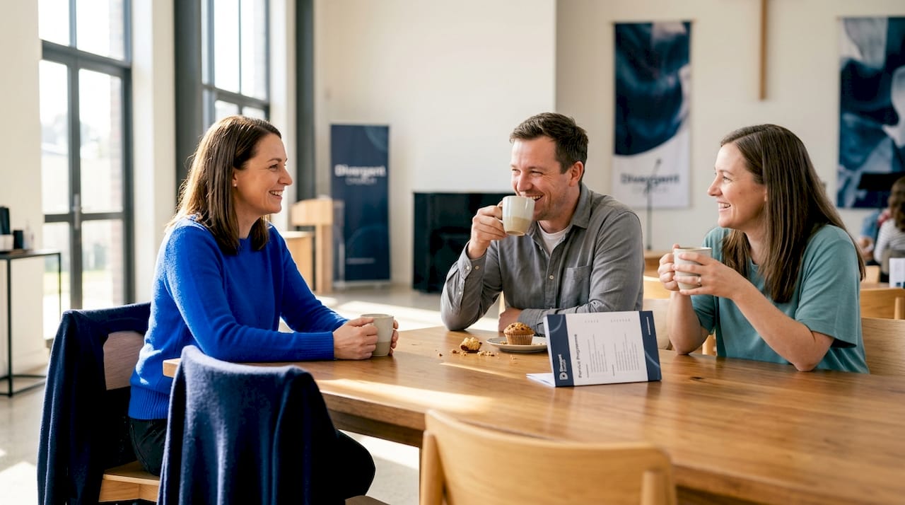 People enjoying coffee after church service