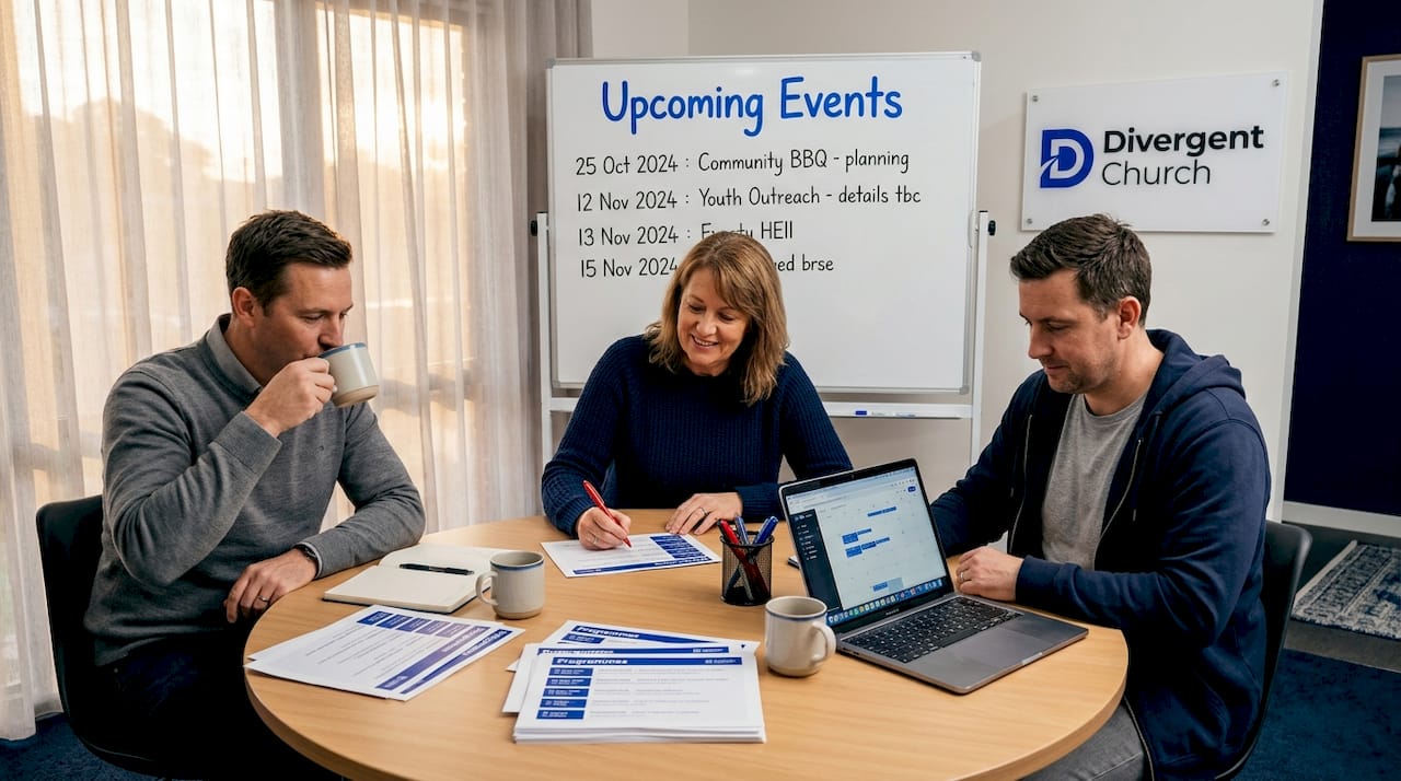 Church group planning event together at table