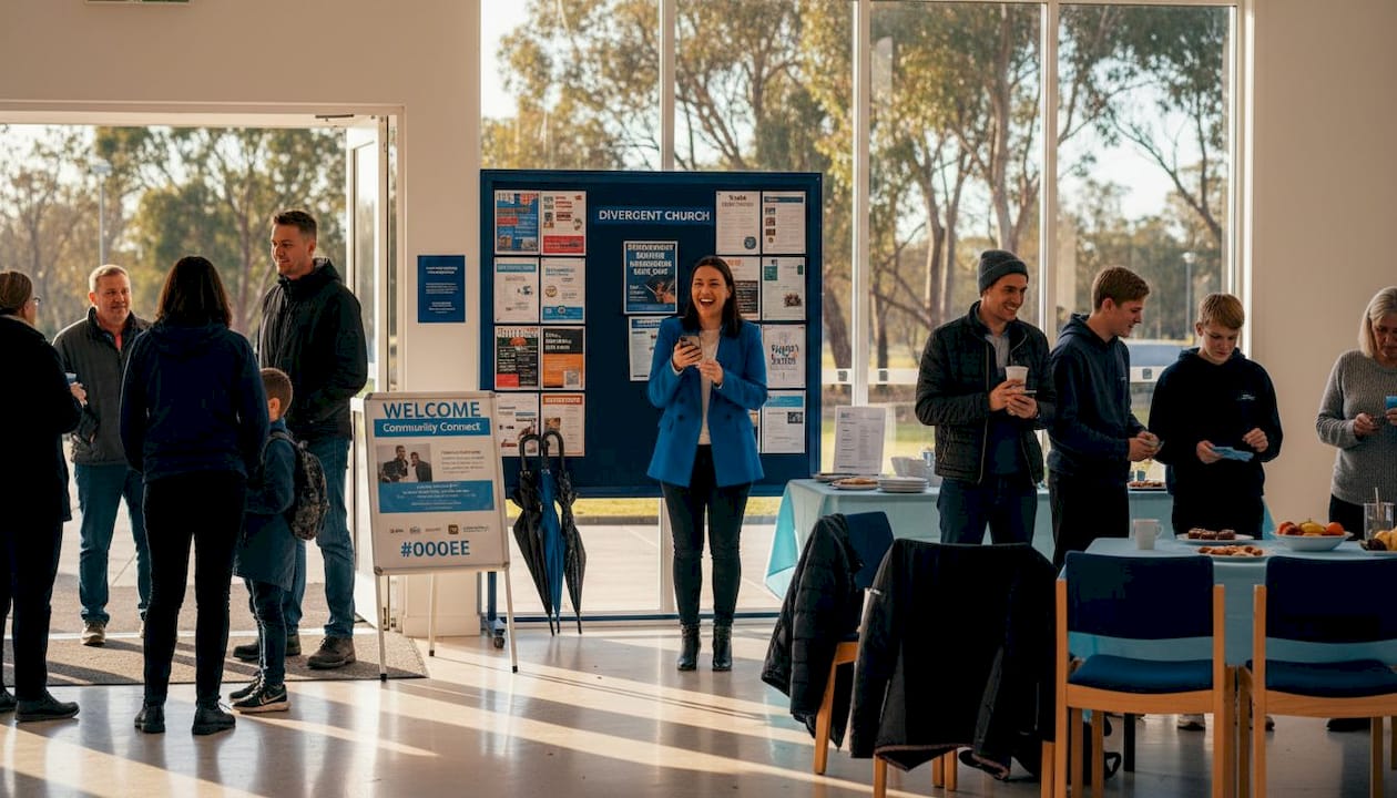 Canberra church foyer with mixed community
