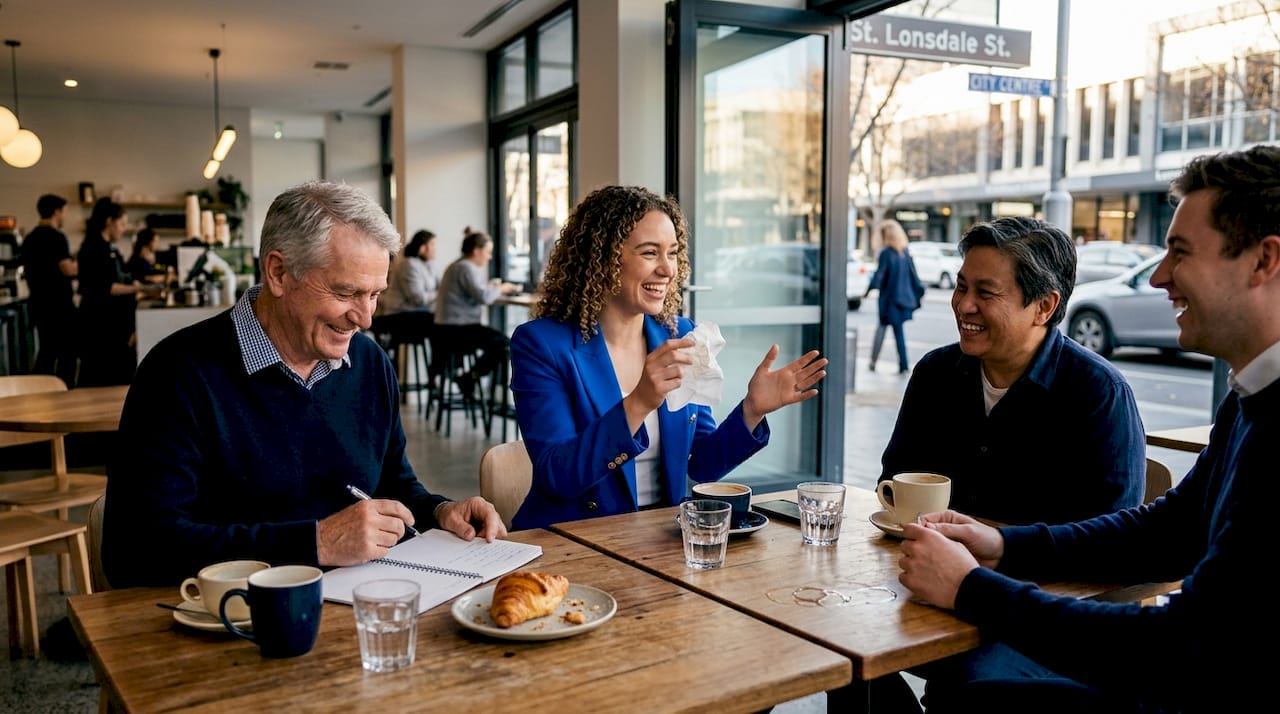 Friends gathering in Canberra café community