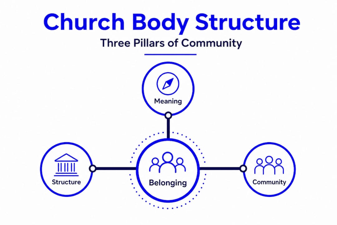 Hierarchy infographic showing church body pillars