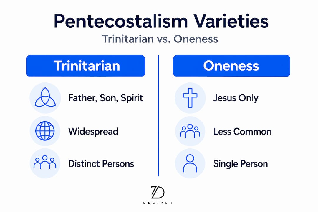 Infographic comparing Trinitarian and Oneness Pentecostalism