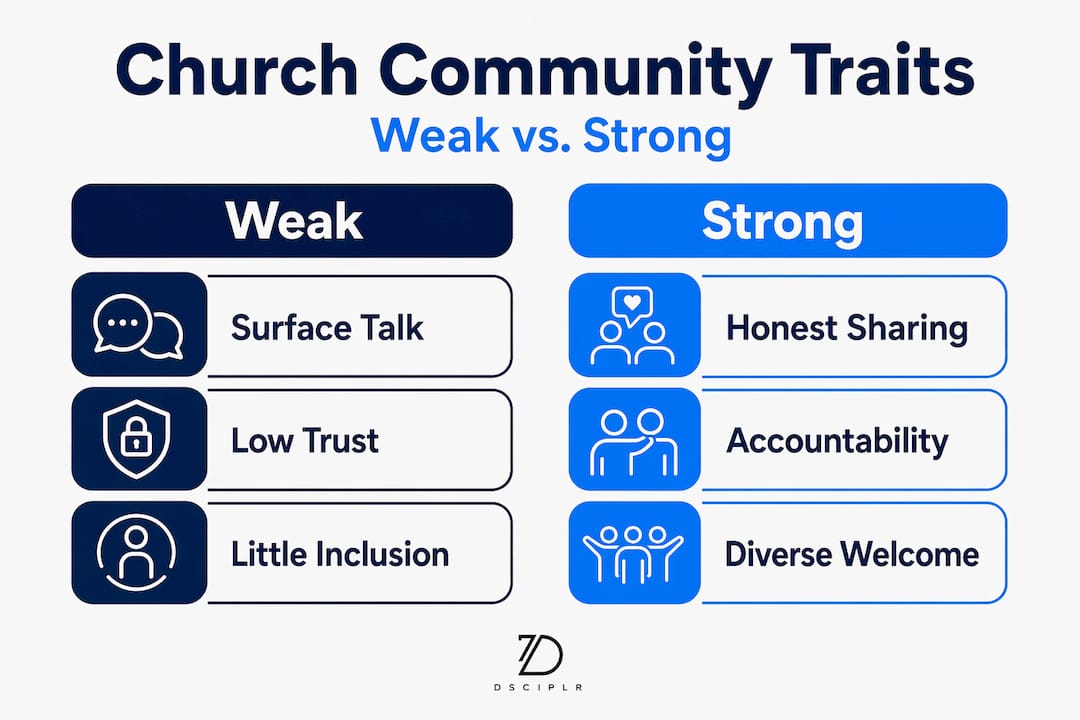 Infographic comparing weak vs strong church community
