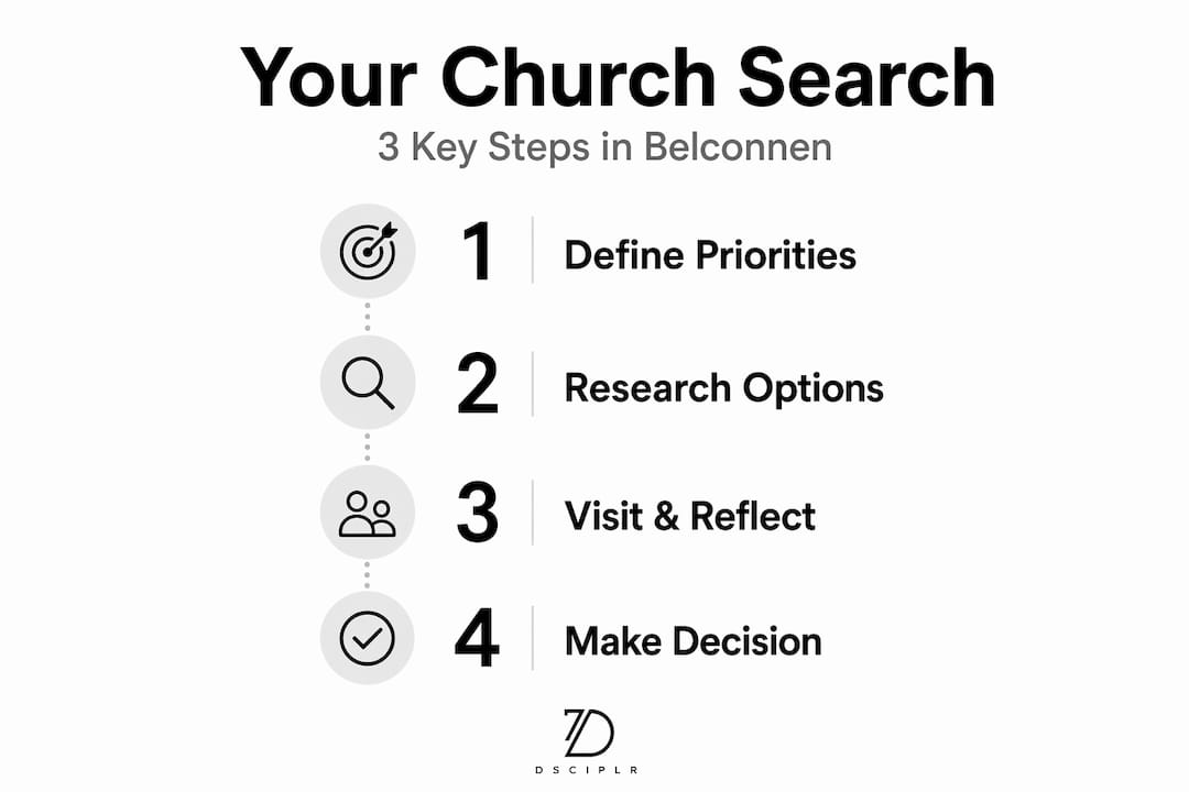 Infographic of steps to find church in Belconnen