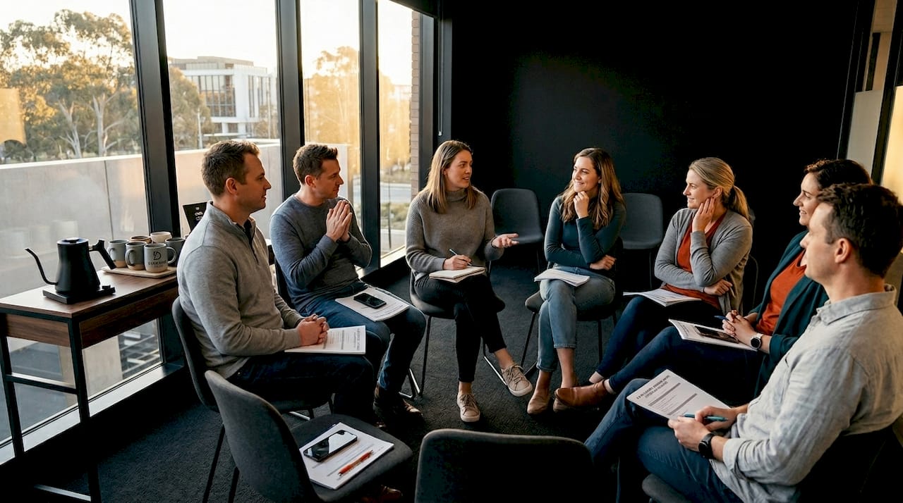 Small group discussing Alpha course in Canberra