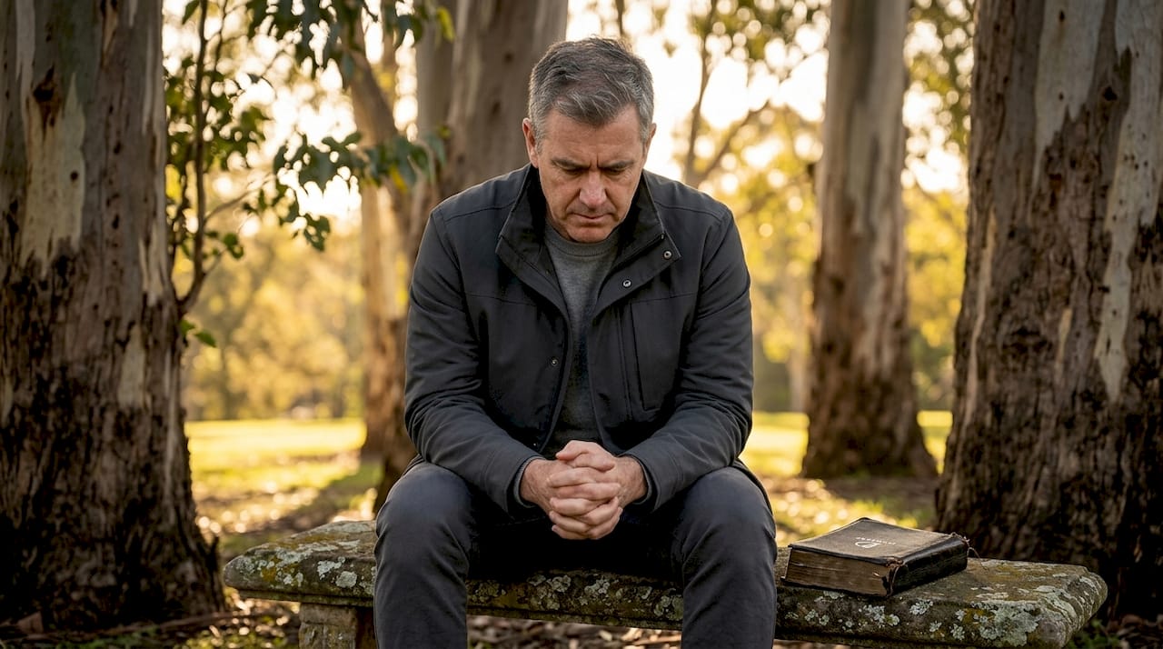 Man sitting contemplatively seeking support