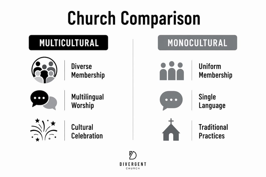 Infographic comparing multicultural and monocultural churches