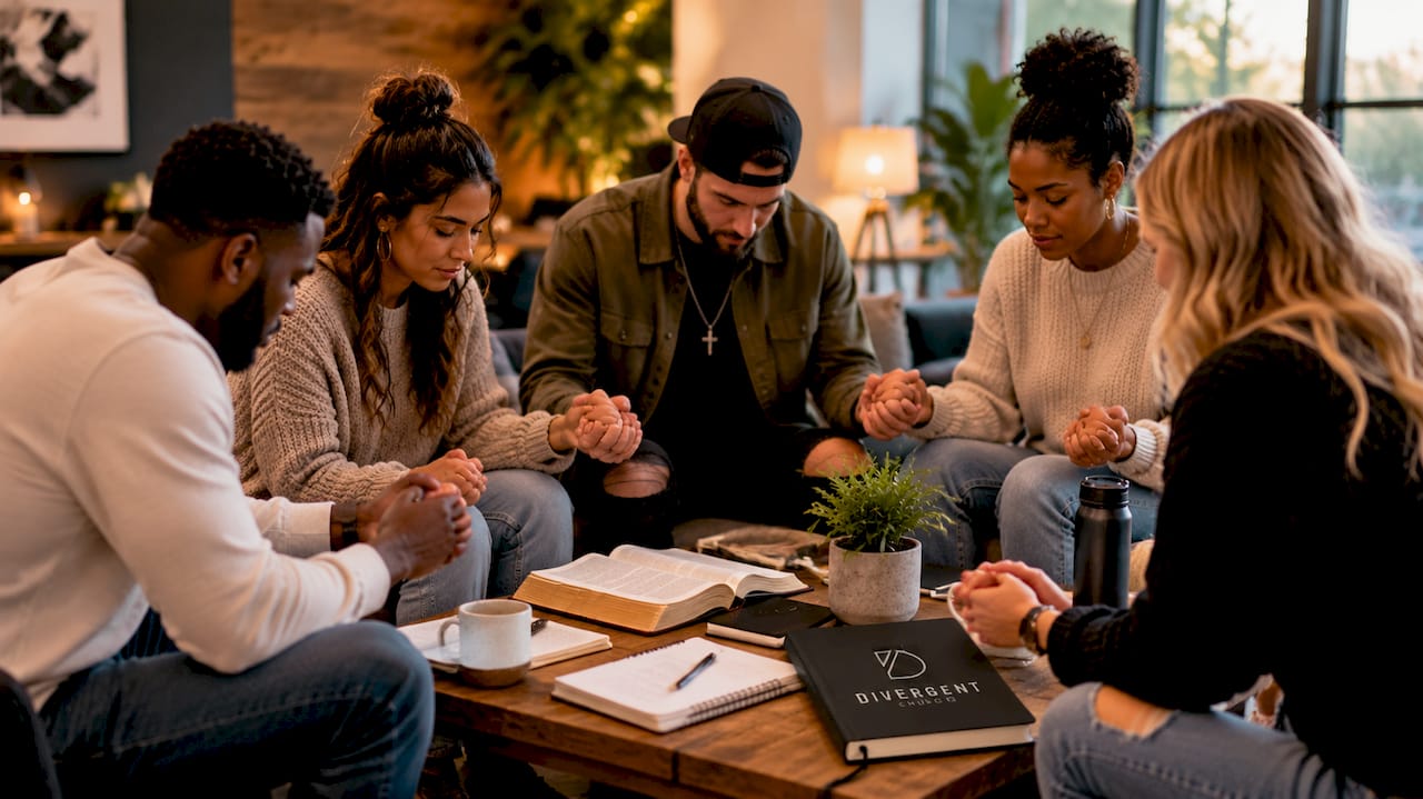 Small church group praying together