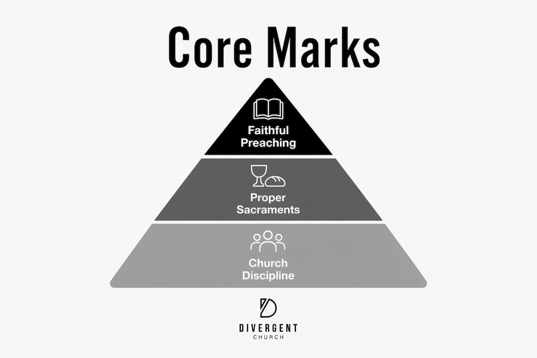 Infographic showing core marks of a biblical church