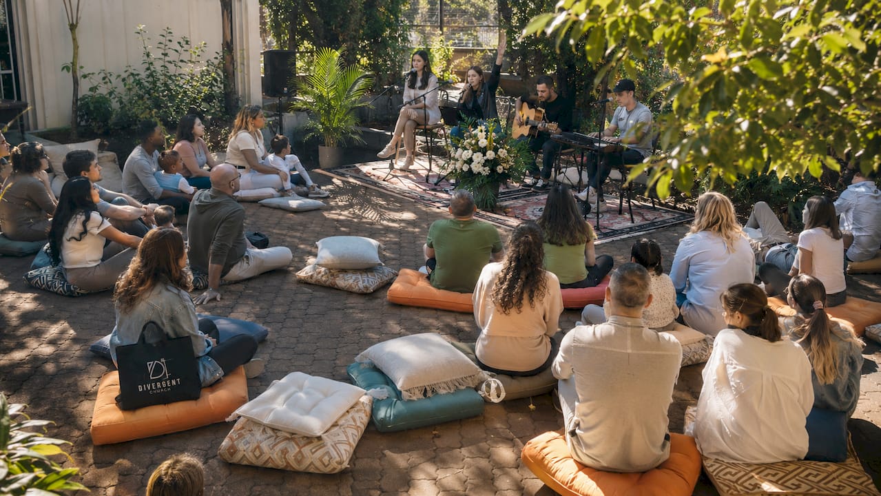 Congregation worshiping during church service