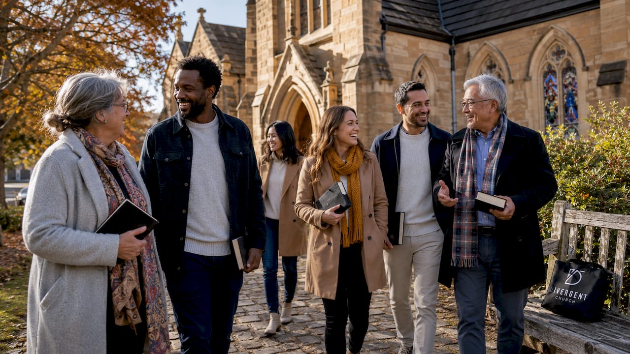 Congregation outside historic Christ Church Queanbeyan