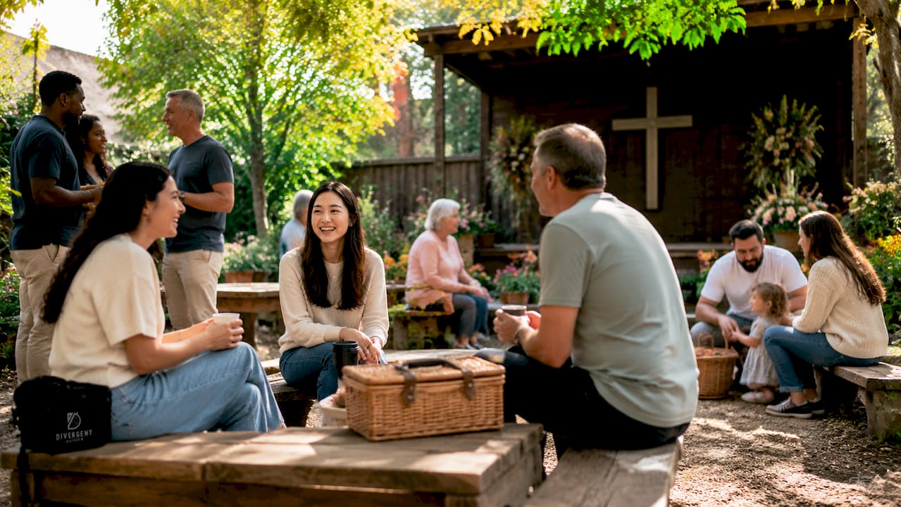 Community gathering inside church hall