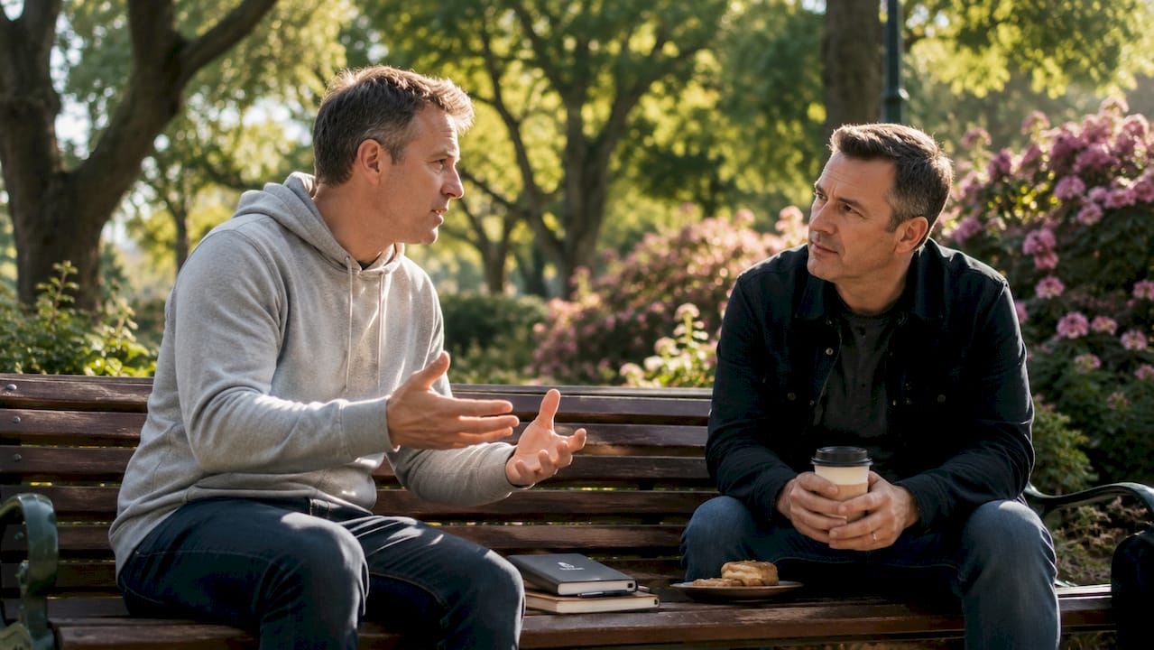 Two men meeting for discipleship accountability