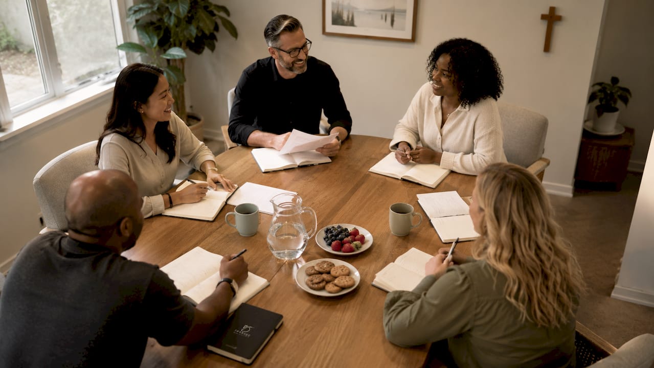 Diverse church leadership team in meeting