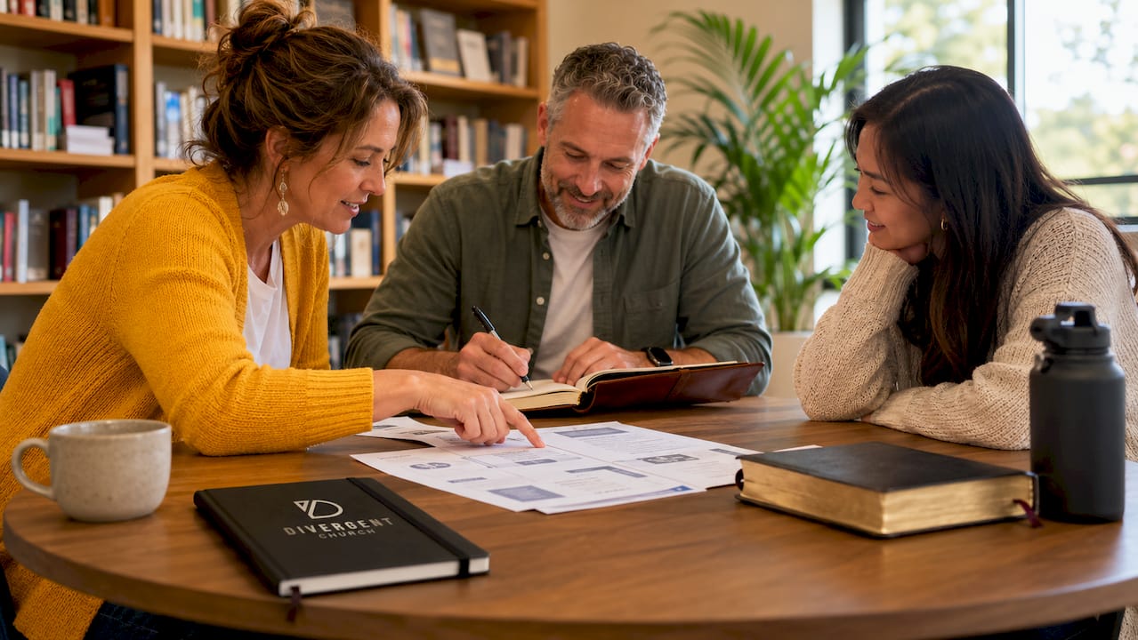 Church team collaborating on governance models