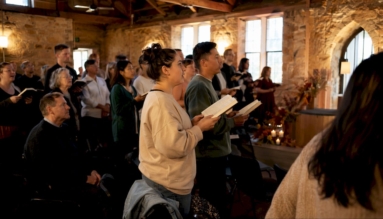 Church congregation participating in communal worship