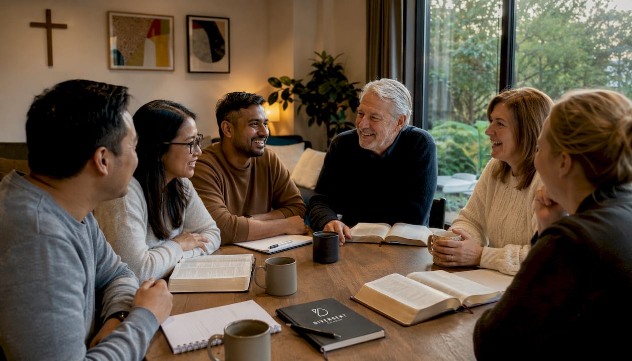 Group sharing together in church community meeting