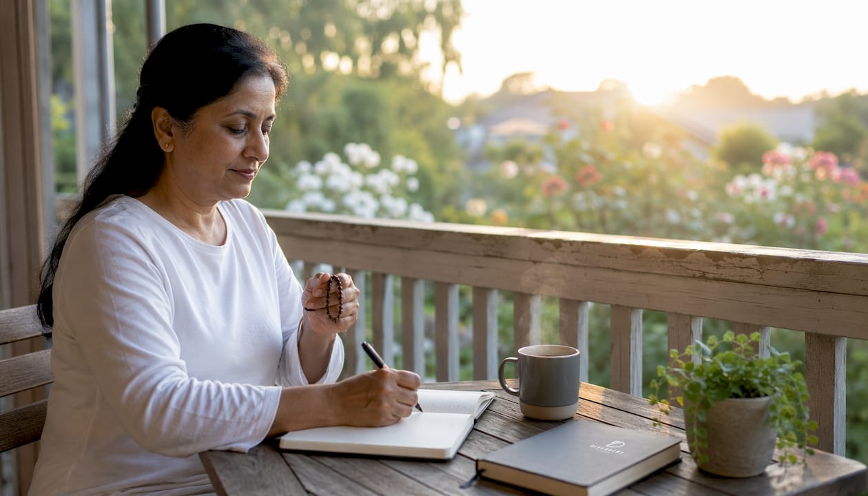 Woman journaling morning faith routine