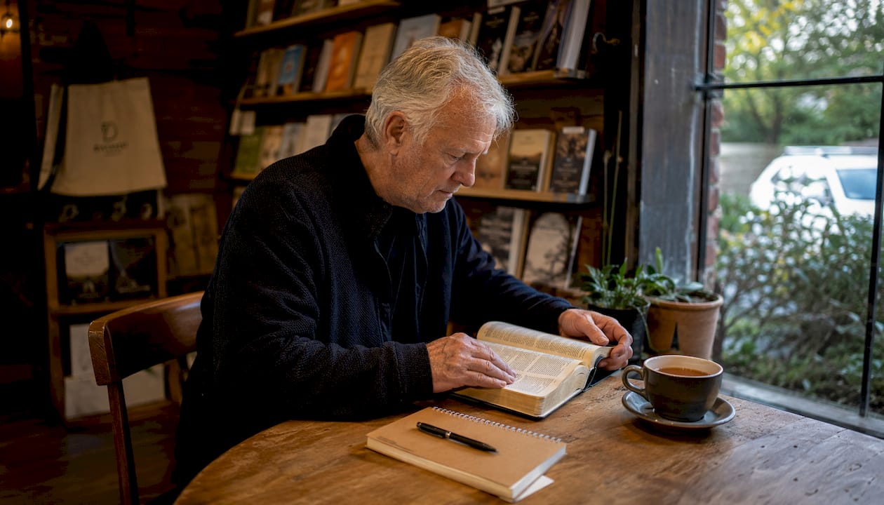 Elder reading Bible in quiet study