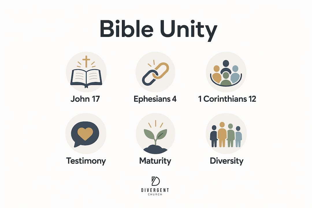 Infographic illustrating key Bible passages on Christian unity