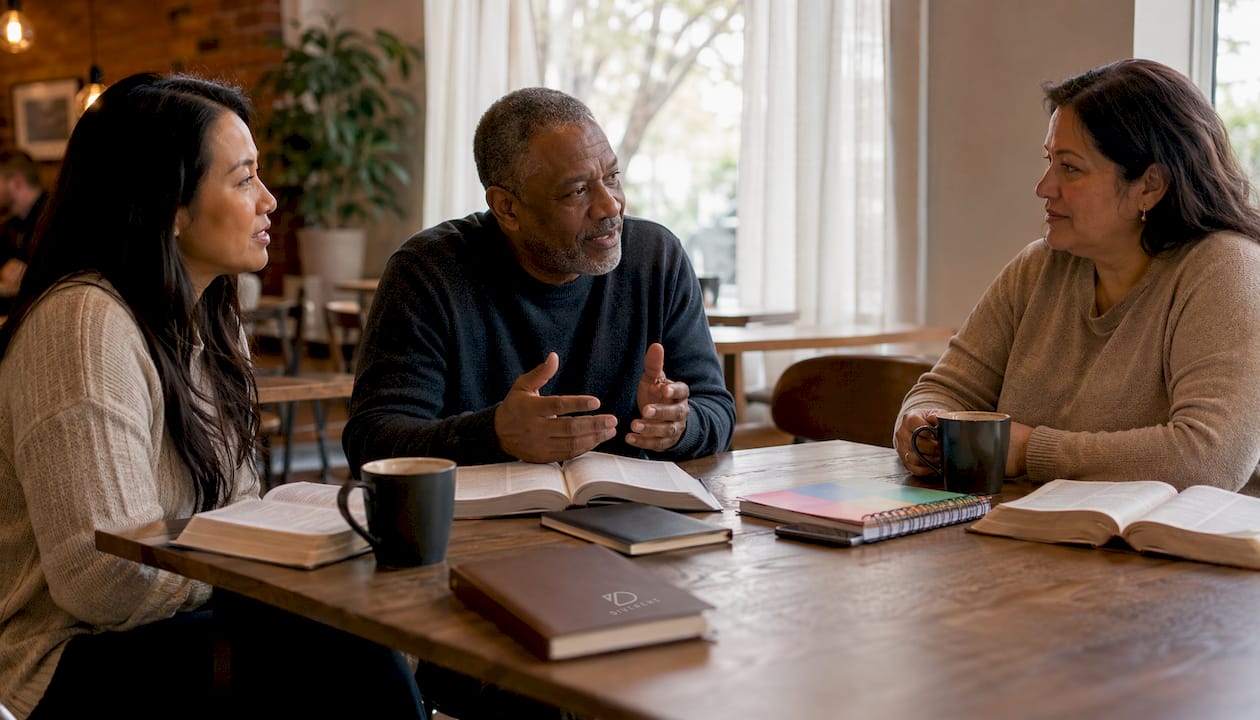 Church members in discussion around table