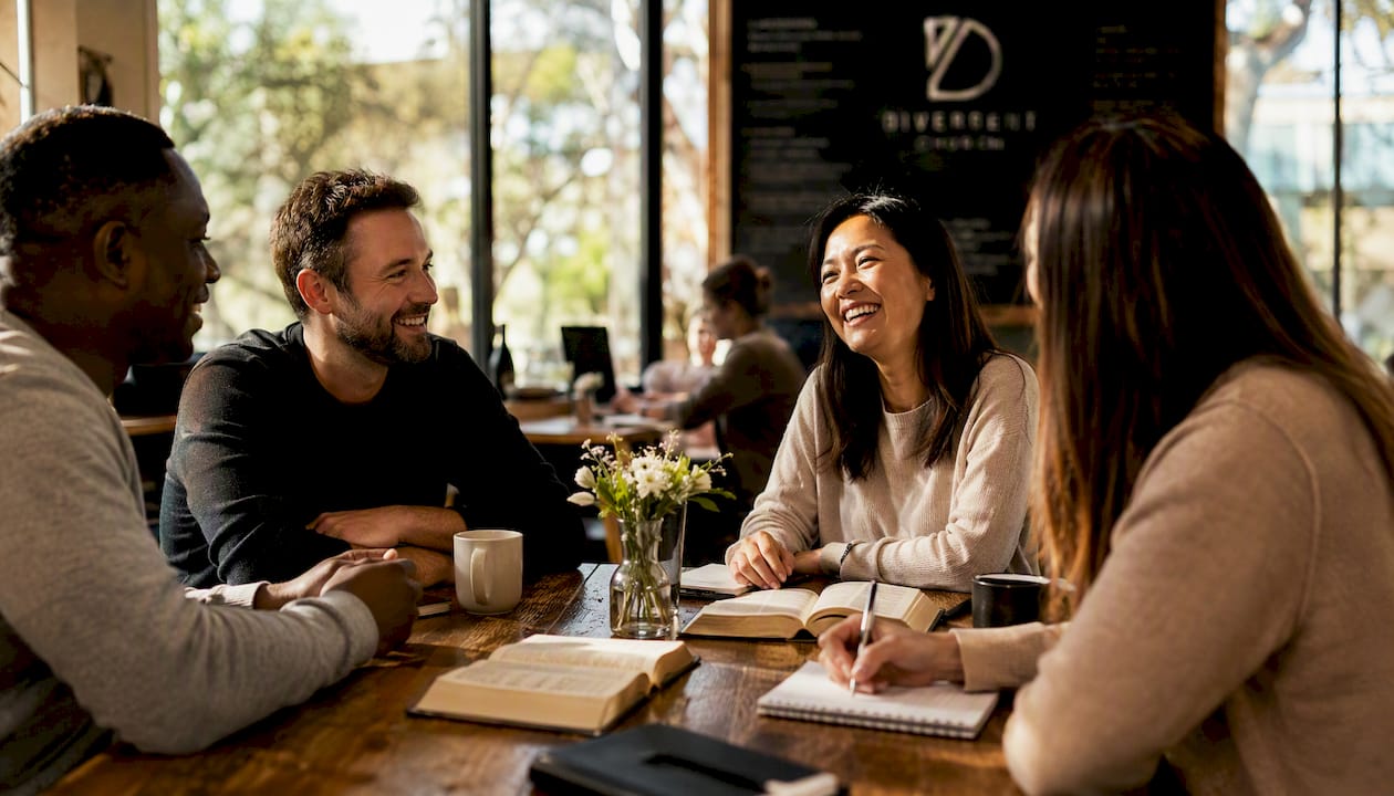 Group discussing church culture in lounge