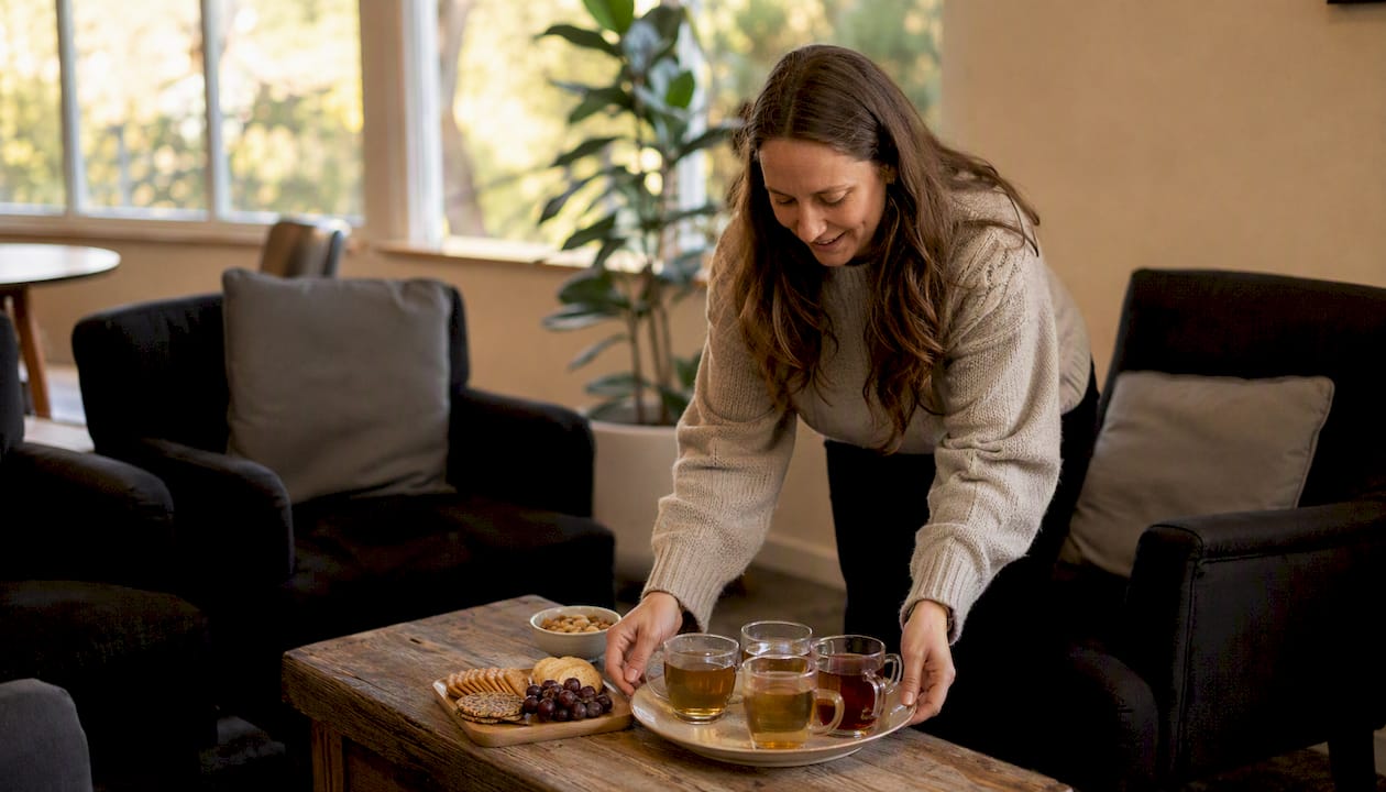 Church lounge with tea and biscuits laid out