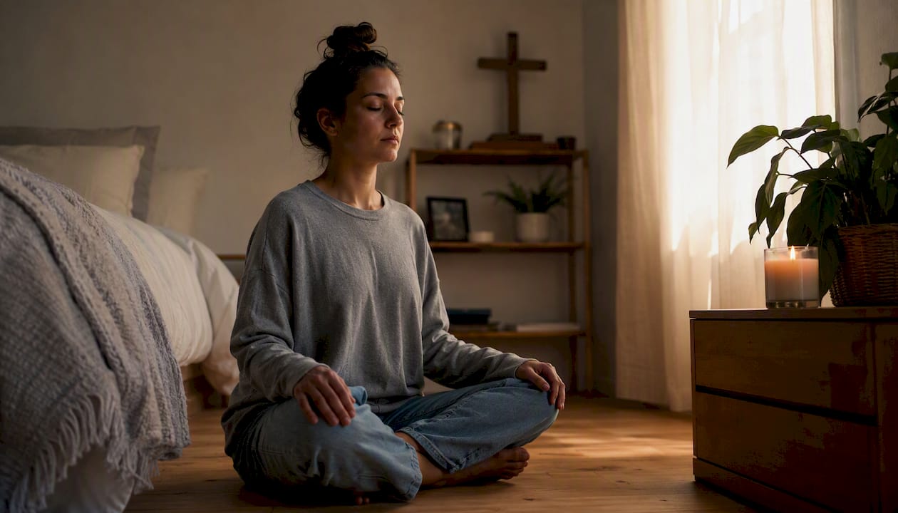 Person praying quietly at home