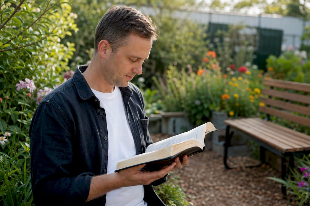Person reading Bible and praying quietly