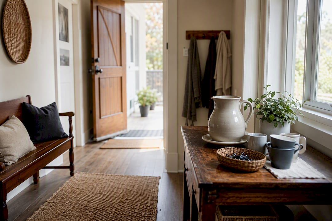 Prepared home entryway with chairs and refreshments