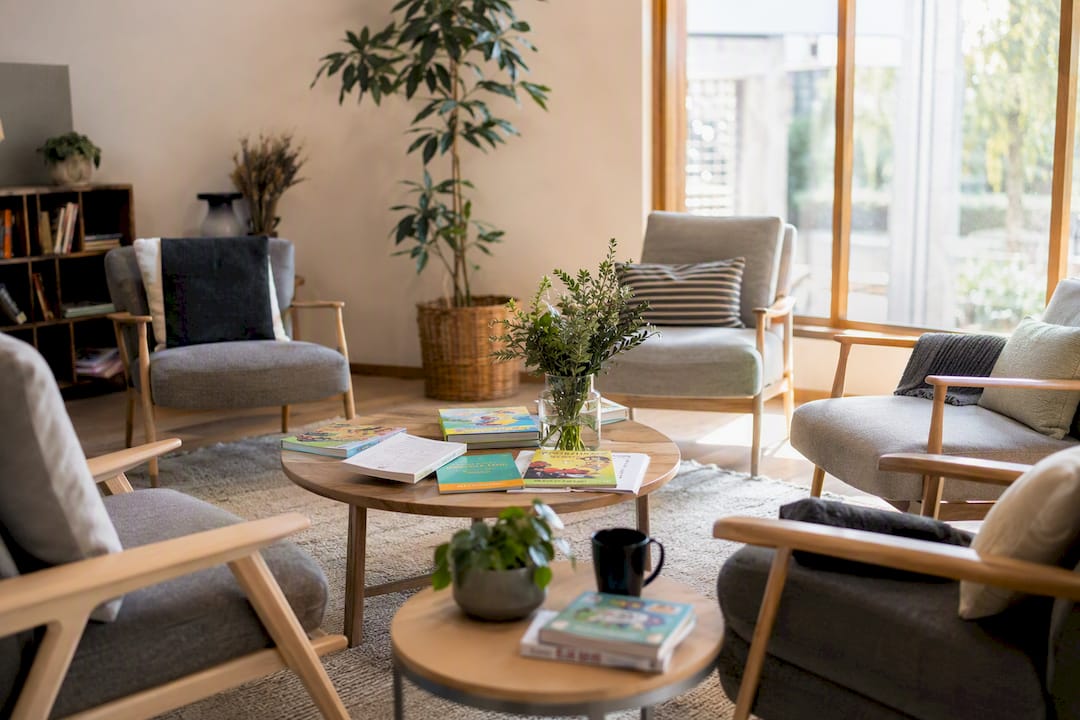 Empty church lounge prepared for parenting group