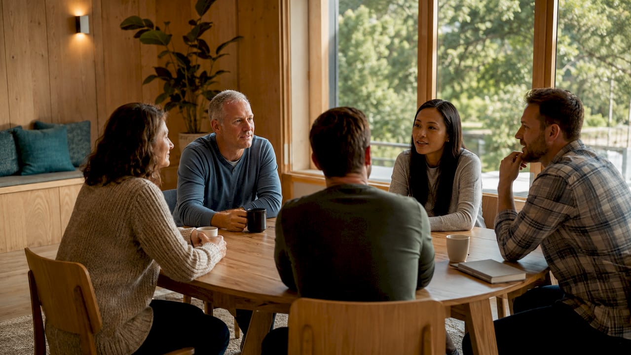 Small group discussing Christian discipleship
