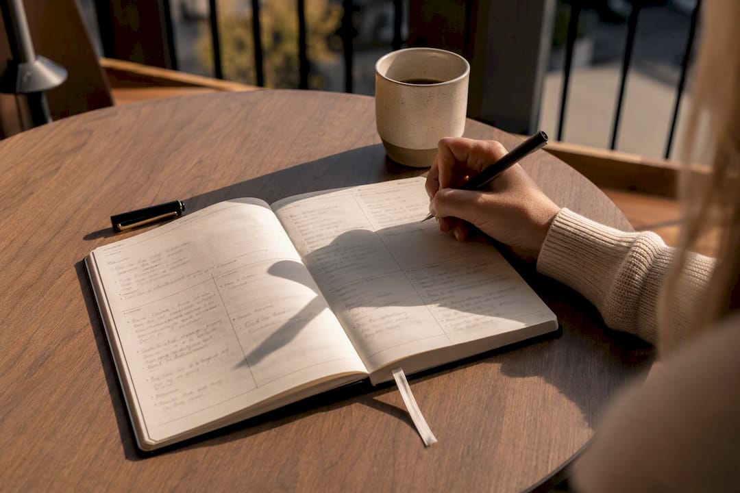 Hand writing in a prayer journal