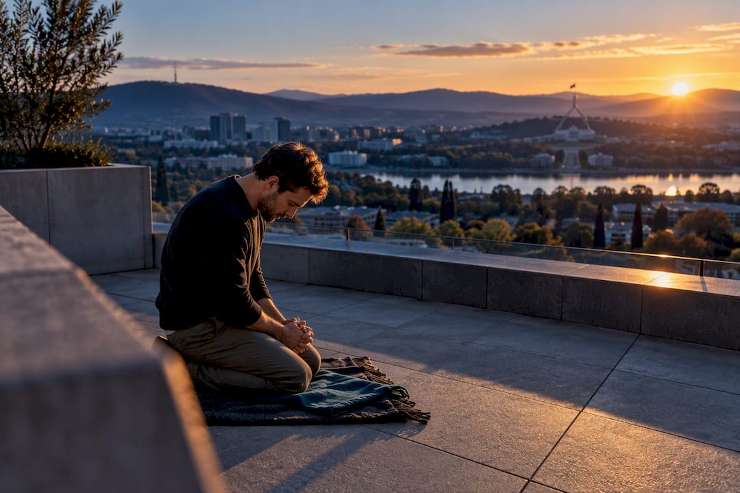 Person praying alone before dawn