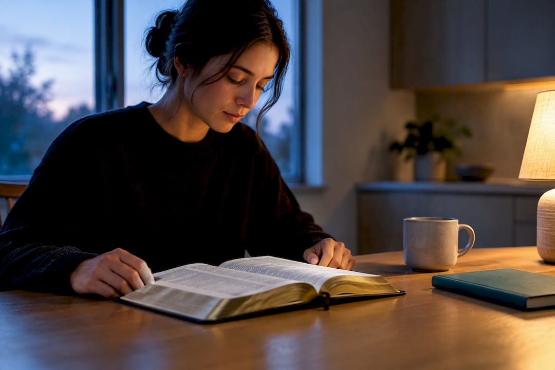 Person reading Bible during morning devotion