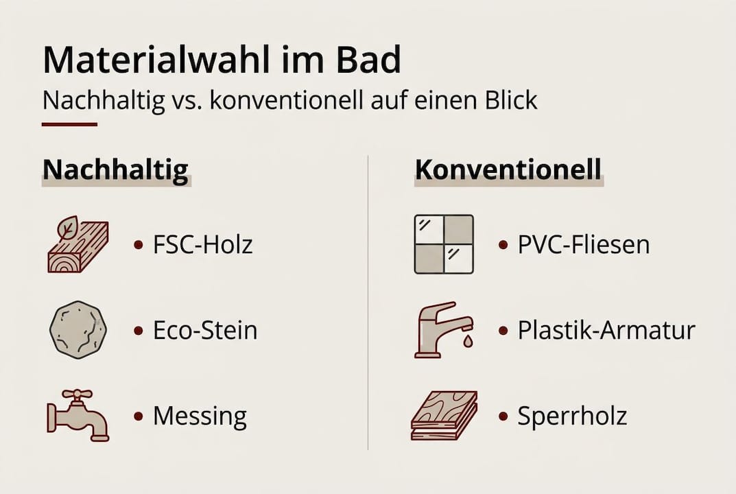 Infografik: Nachhaltige und herkömmliche Materialien fürs Badezimmer im Vergleich
