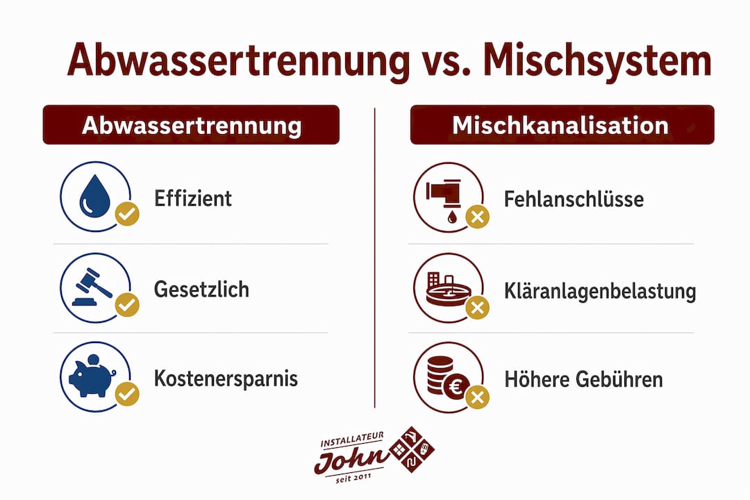 Übersichtsgrafik: Gegenüberstellung von Trenn- und Mischsystemen in der Abwasserentsorgung