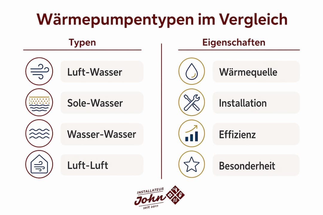 Infografik: Überblick über die verschiedenen Wärmepumpenarten im Vergleich