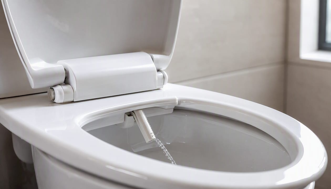 Detailansicht: Bidet-Aufsatz auf Keramiktoilette