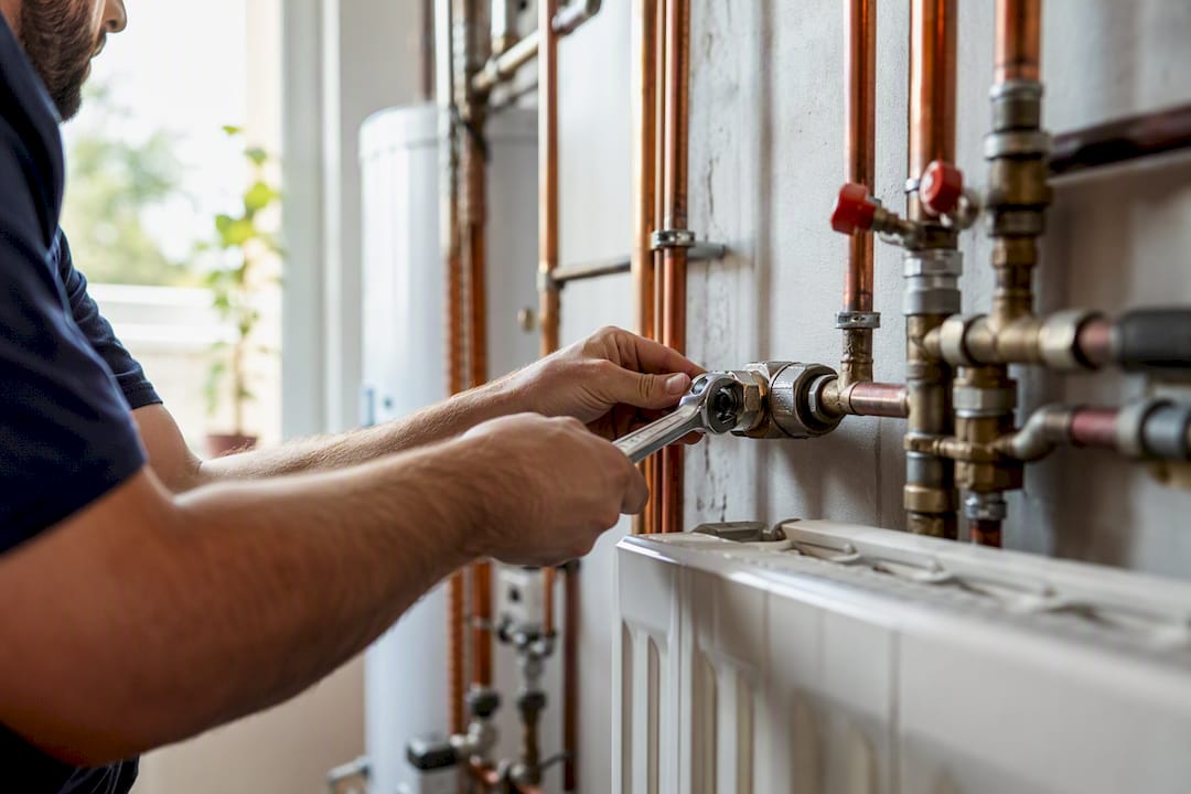 Hände tauschen das Thermostatventil am Heizkörper aus