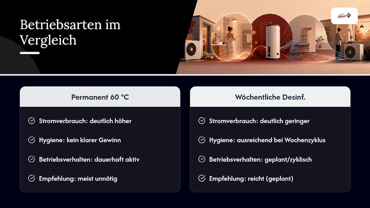 Diagramm zum Vergleich von Betriebsstrategien der Wärmepumpentemperatur