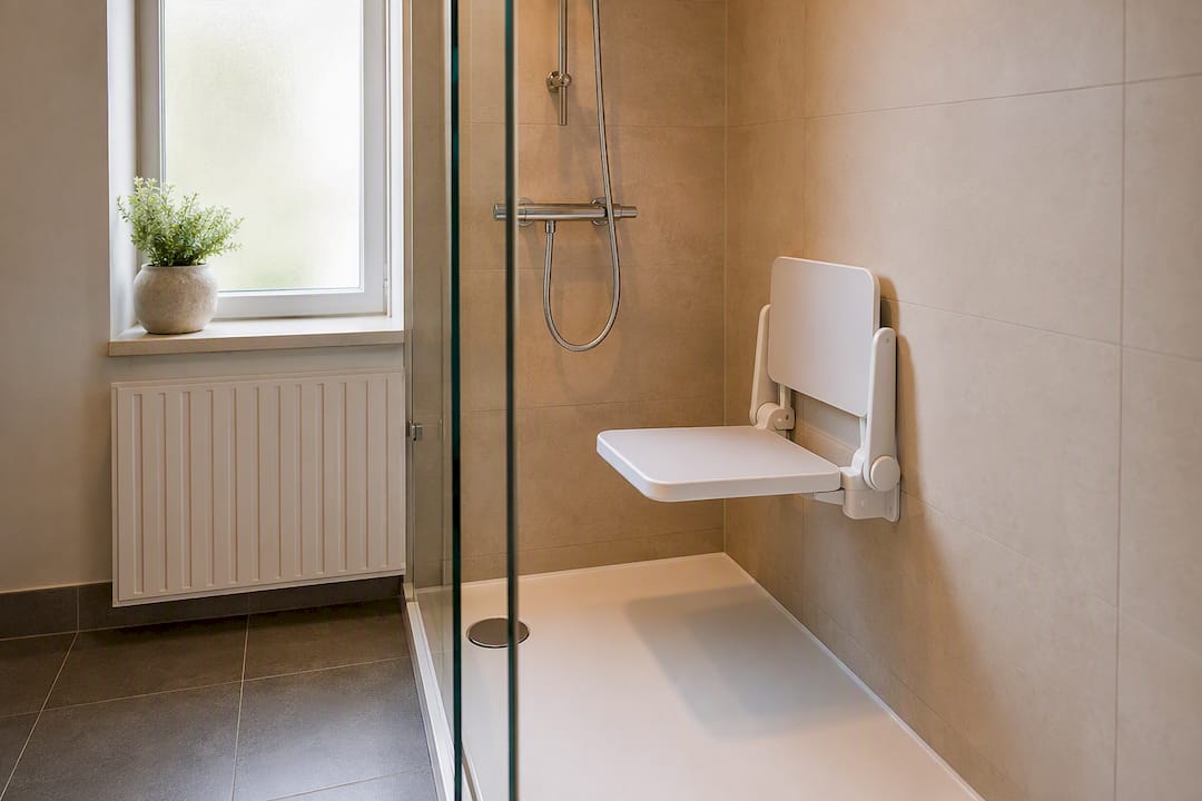 Barrierefreie Dusche mit klappbarem Sitz
