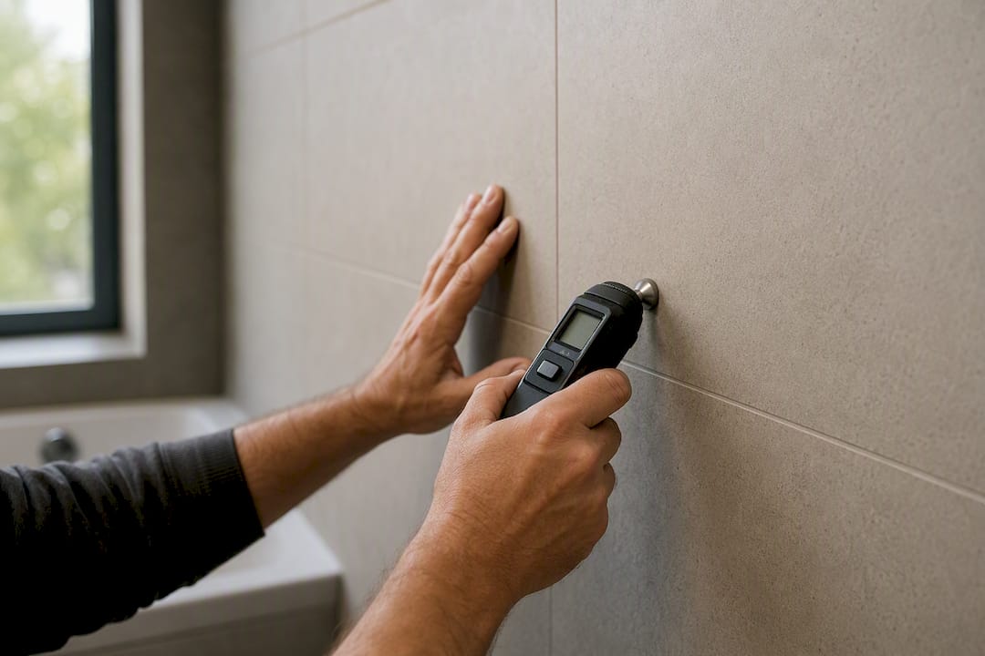 Feuchtigkeitsmessung an der Badezimmerwand per Hand