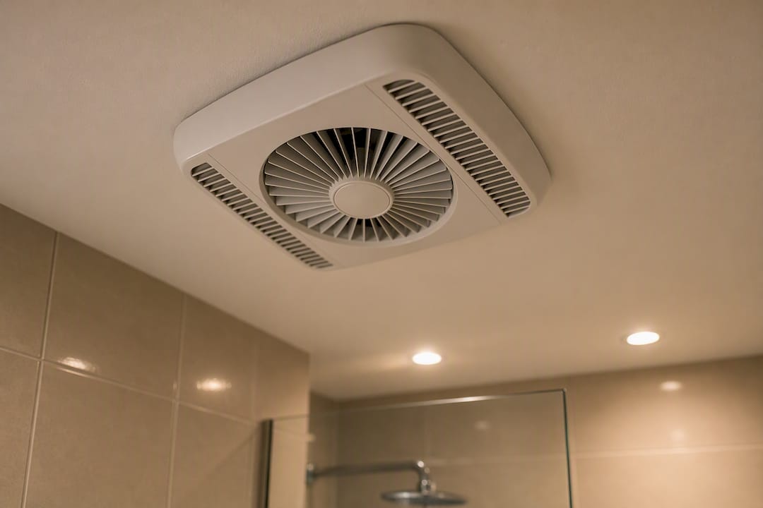 Deckenlüfter im kleinen Badezimmer