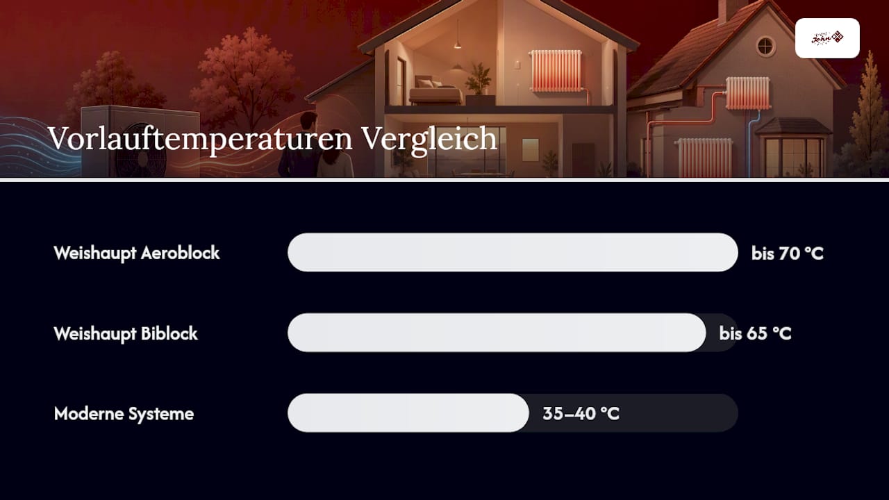Diagramm zu Temperatur, Effizienz und Geräuschentwicklung einer Wärmepumpe