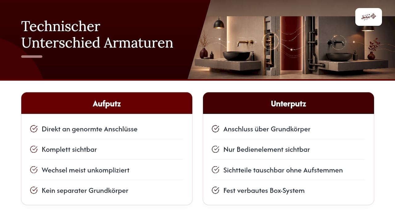 Vergleich von Aufputz- und Unterputzarmaturen